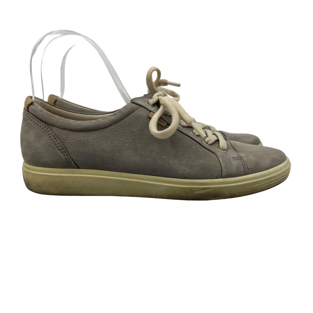 Ecco Womens 40 Sneakers Gray Soft 7 Nubuck Leather Low‎ Top Lace Up Shoes